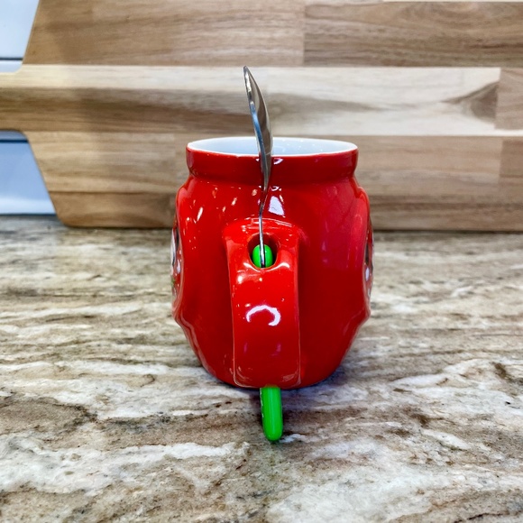 Disney Mickey & Minnie Mouse Red Christmas Mug Coffee Tea Cocoa & Green Spoon - Picture 7 of 11